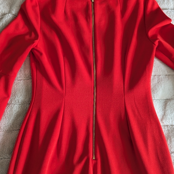 Calvin Klein Vibrant Red Dress with Gold Zipper - Picture 3 of 4